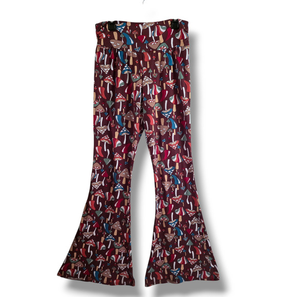 Earthbound Trading Co Womens SMALL Brown Mushroom Flare Pants - Picture 1 of 4